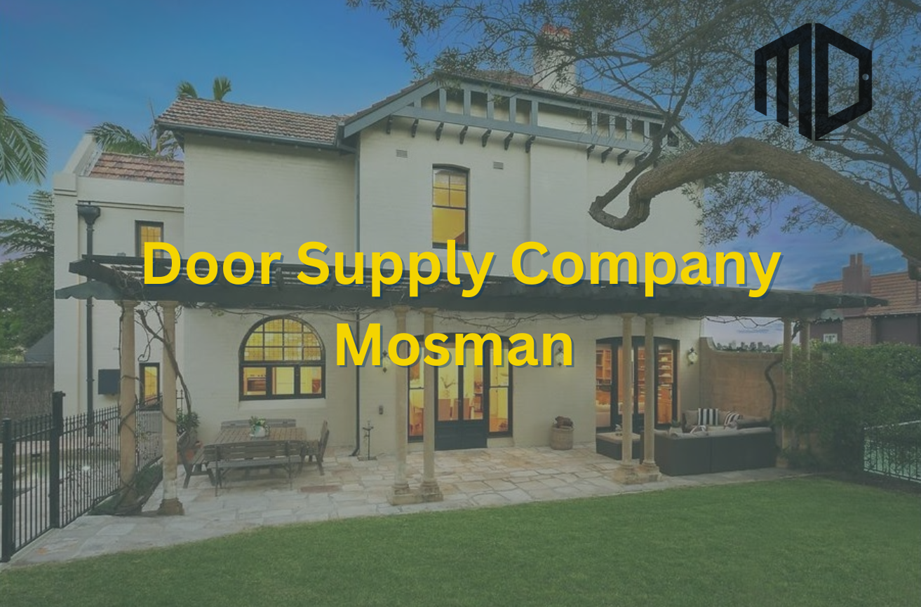 Feature image titled "Door Supply Company Mosman" with the Meriton Door Logo top right hand side, with a background image of a recent Meriton Door Mosman Project.
